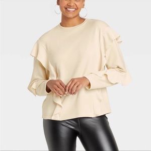 A New Day Women's Ruffle Sweatshirt - Cream